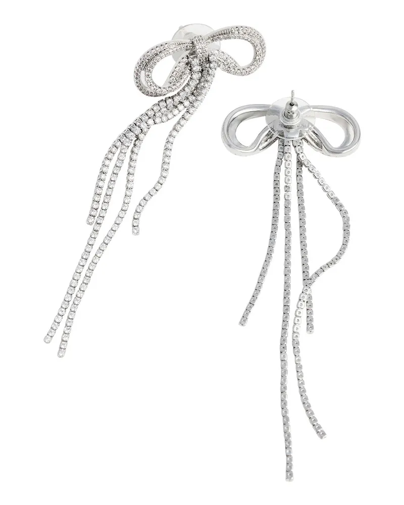 Self-Portrait Women's Drop Earrings With Bow And Crystal Detail, Metallic Metal Silver