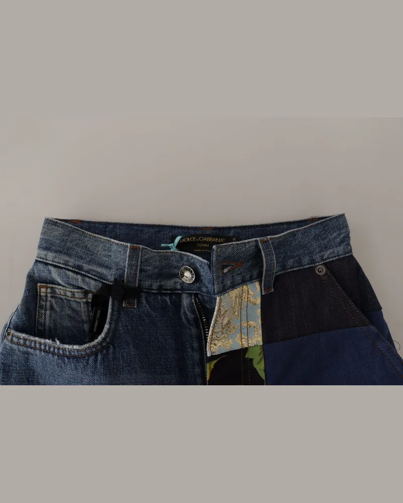 Dolce & Gabbana Women's Blue Jeans Jacquard Majolica High Waist Pants Acrylic Blue