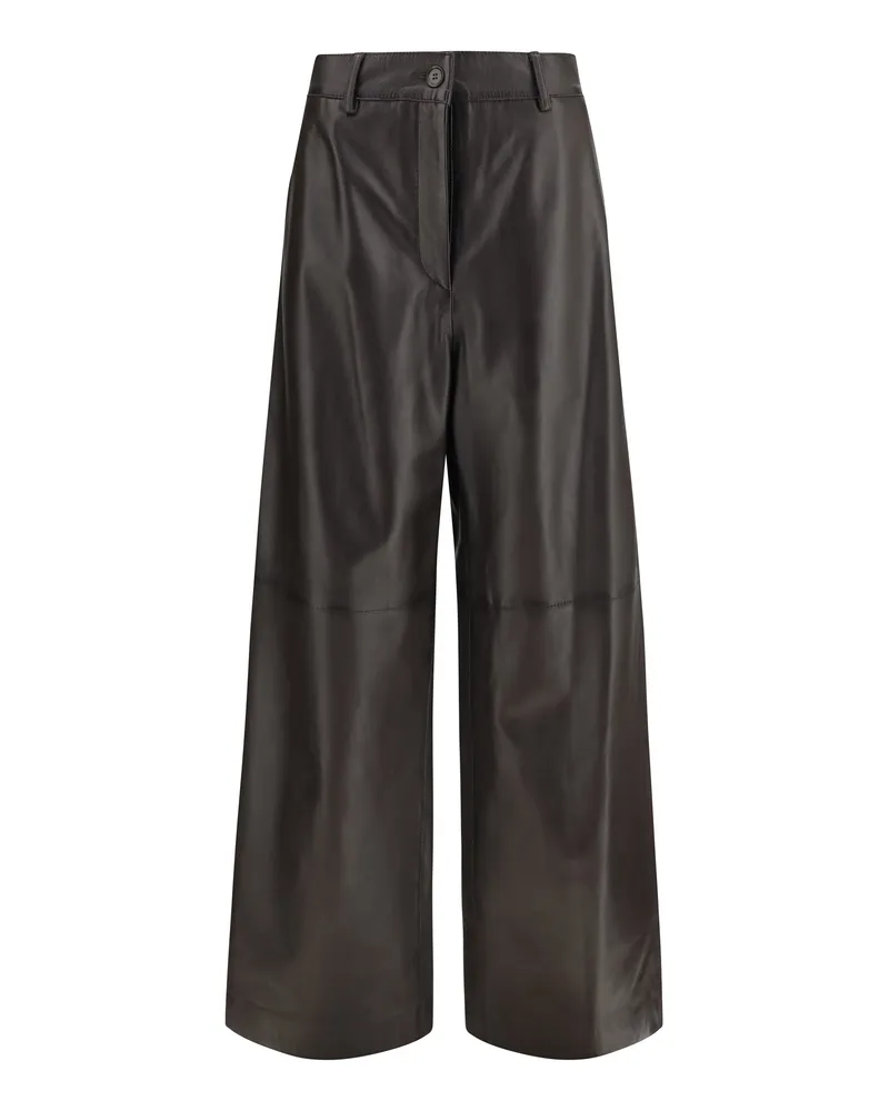 P.A.R.O.S.H. Women's Leather Pants Dark Brown Trousers 