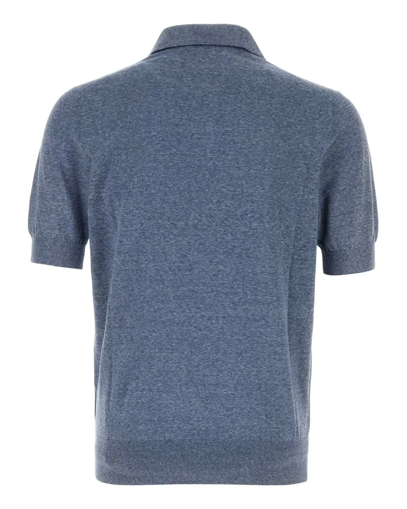 Brunello Cucinelli Men's Linen Silk Blend Polo Shirt Blue Blue