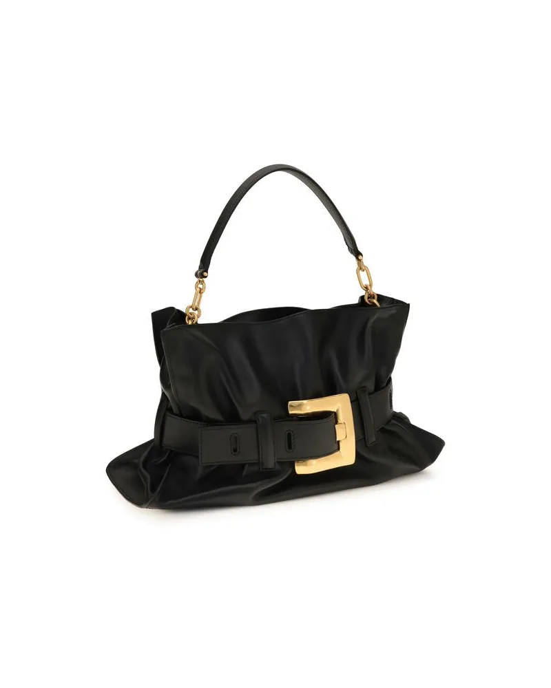 Balmain Women's Black Calf Leather Bos Taurus Shoulder Bag Black