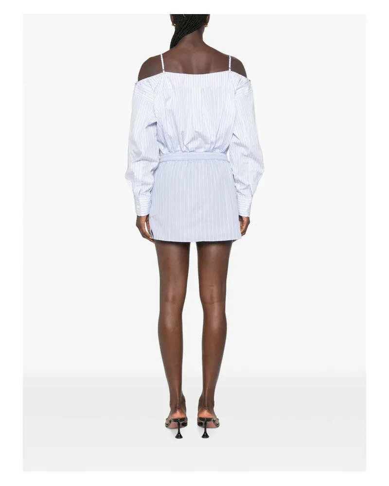 Alexander Wang Striped Off-Shoulder Cotton Dress — White White