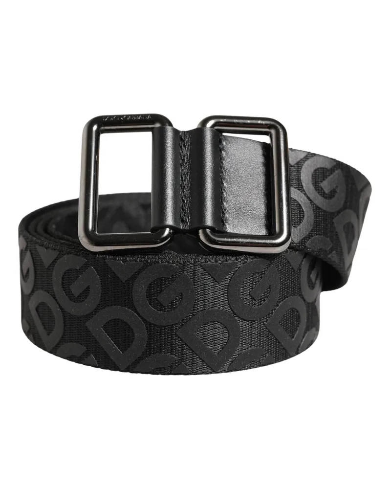Dolce & Gabbana Men's Black Logo Monogram Silver Metal Buckle Belt Polyester Calf Leather Black