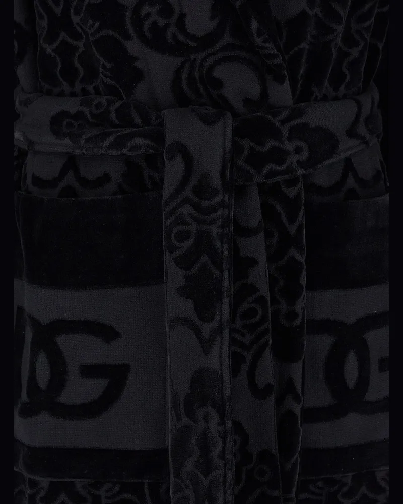 Dolce & Gabbana Unisex Bathrobe Jacquard Cotton Black Towels & Bath Robes Black