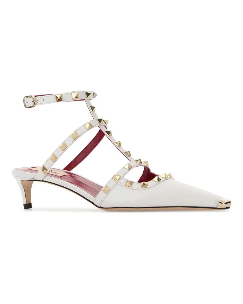Valentino Garavani Women's White Leather Rockstuds Pumps Bianco Scarpe Con Tacco High Heel Shoes White