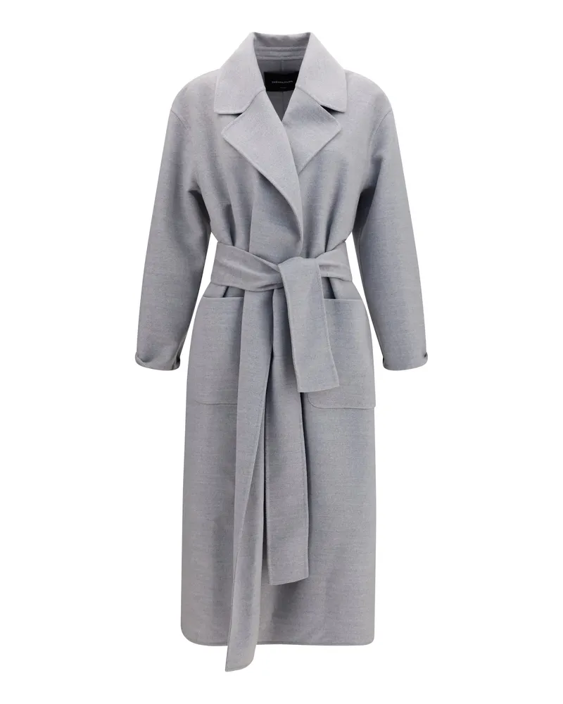 Fabiana Filippi Women's Coat Belted Double Wool Granite Merino (ovis Aries Gray