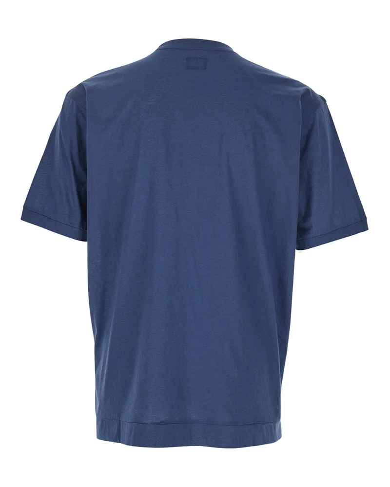 C.P. Company Logo-Embroidered Cotton T-Shirt — Blue Blue