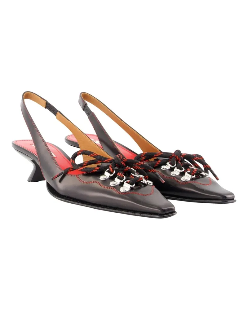 Marni Calfskin Leather with Chain Detail Slingback Heel — Black Black