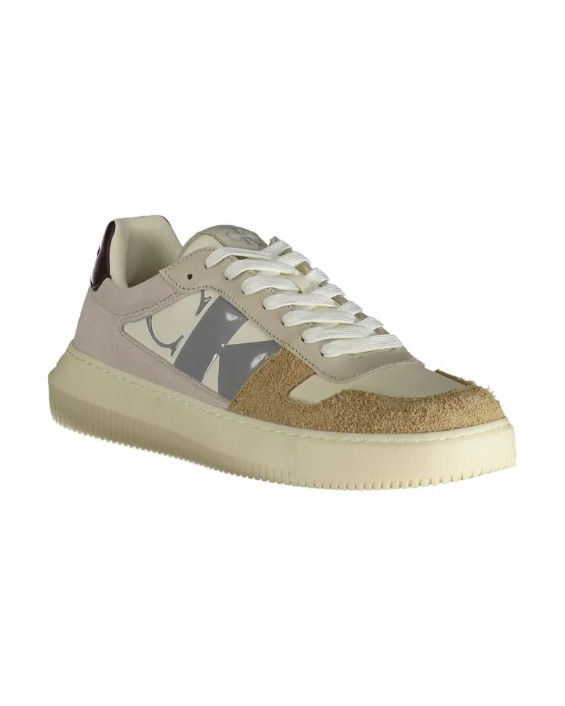 Calvin Klein Mixed-Material Low-Top Sneaker — Beige Beige
