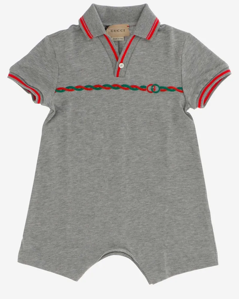 Gucci GG Torchon Cross Embroidered Cotton Jersey Polo — Gray Gray