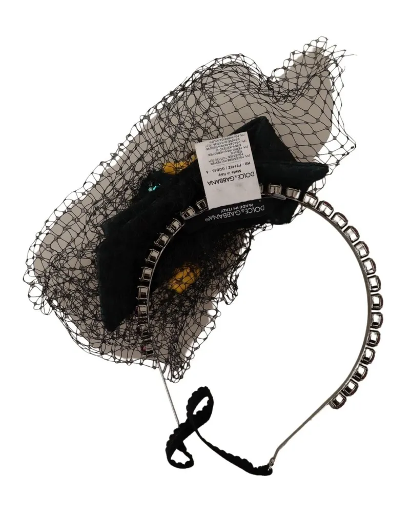 Dolce & Gabbana Women's Silver Tiara Crystals Fruits Black Mesh Diadem Headband Polyester Accessory Black