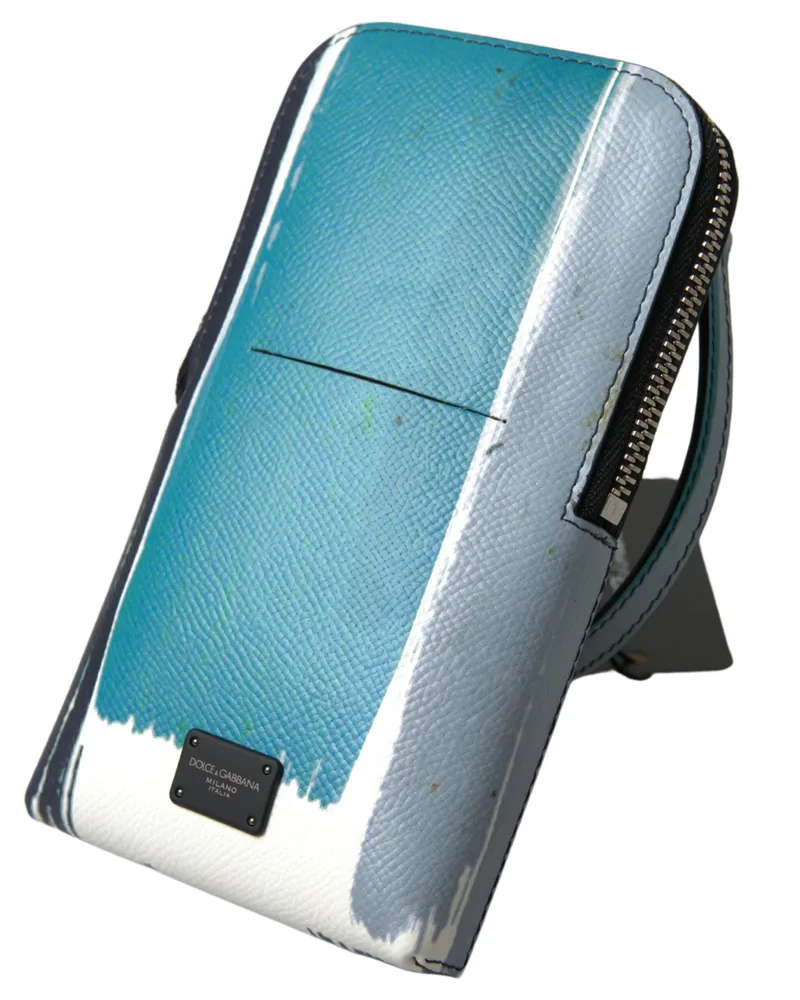 Dolce & Gabbana Men's Blue Leather Purse Crossbody Sling Phone Bag Unisex And White Blue