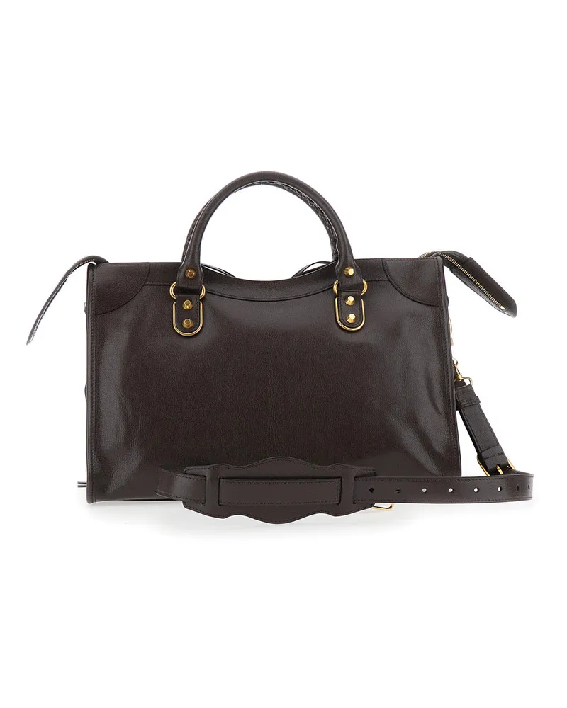 Balenciaga Le City Leather Shoulder Bag — Brown Brown