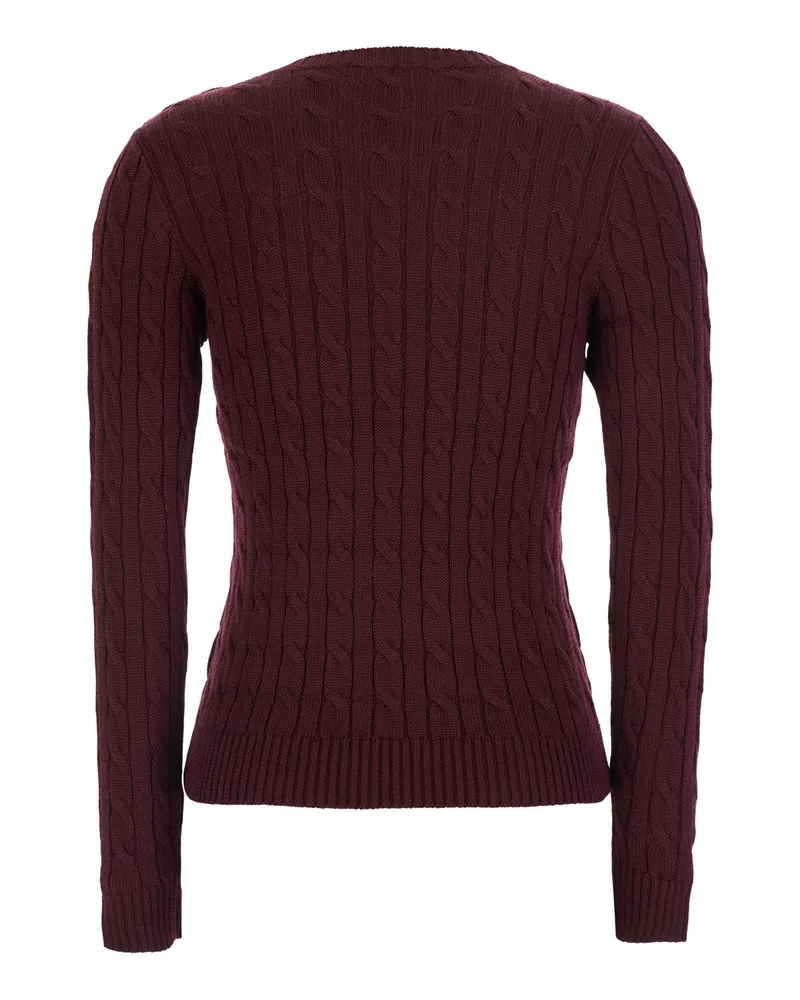 Ralph Lauren Cable-Knit Cotton Blend Sweater — Burgundy Burgundy