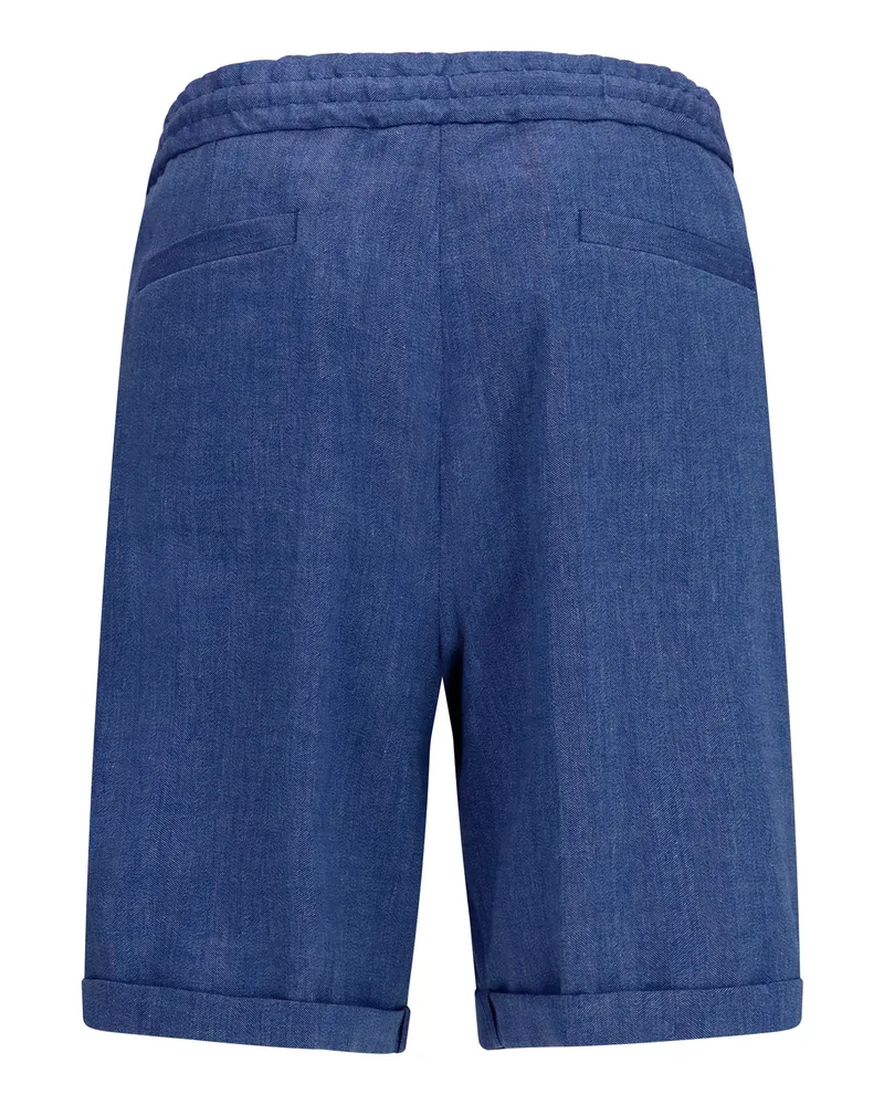 Brunello Cucinelli Men's Linen And Virgin Wool Chevron Bermuda Shorts Denim Linen; Merino Ovis Aries Blue