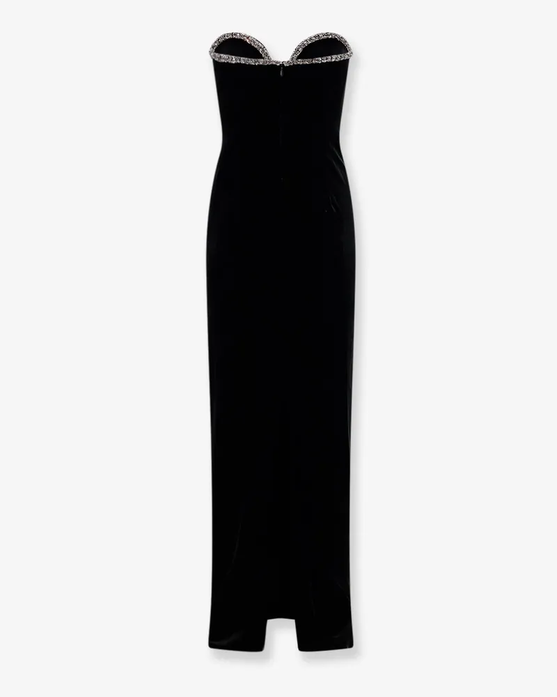 Self-Portrait Women's Velvet Long Dress With Rhinestone Trim Black Polyester Black