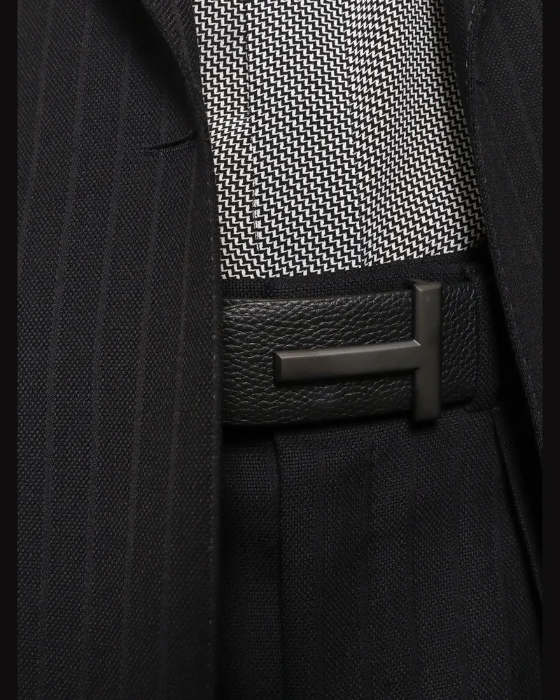 Tom Ford Men's Leather Belt, Hammered Black Black