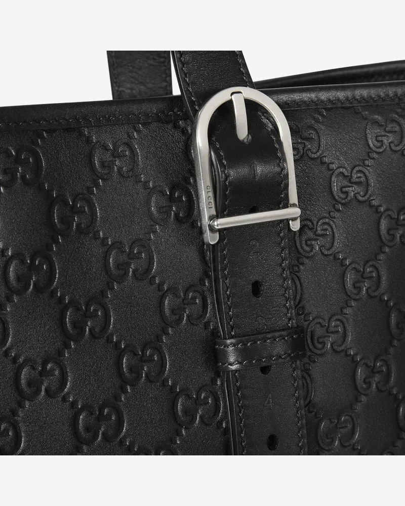 Gucci Men's Gg Emblem Tote Bag Black Leather Shoulder Black