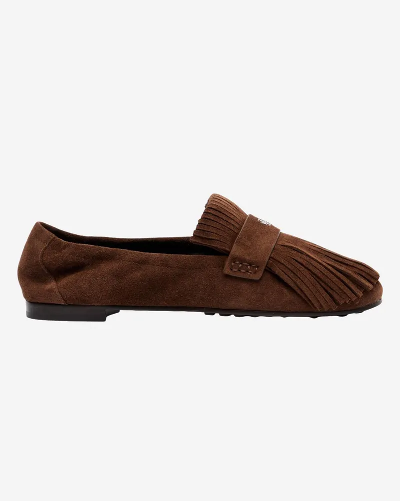 Tory Burch Women's Suede Ballerina Loafers With Fringes Brown Brown