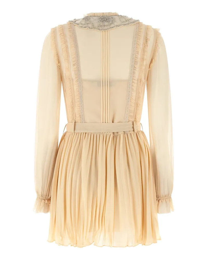 Self-Portrait Women's Mini Pleated Shirtdress Tan Evening Suits Beige