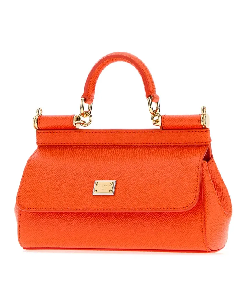 Dolce & Gabbana Women's Orange Leather Small Sicily Handbag Borse A Mano Bag Orange
