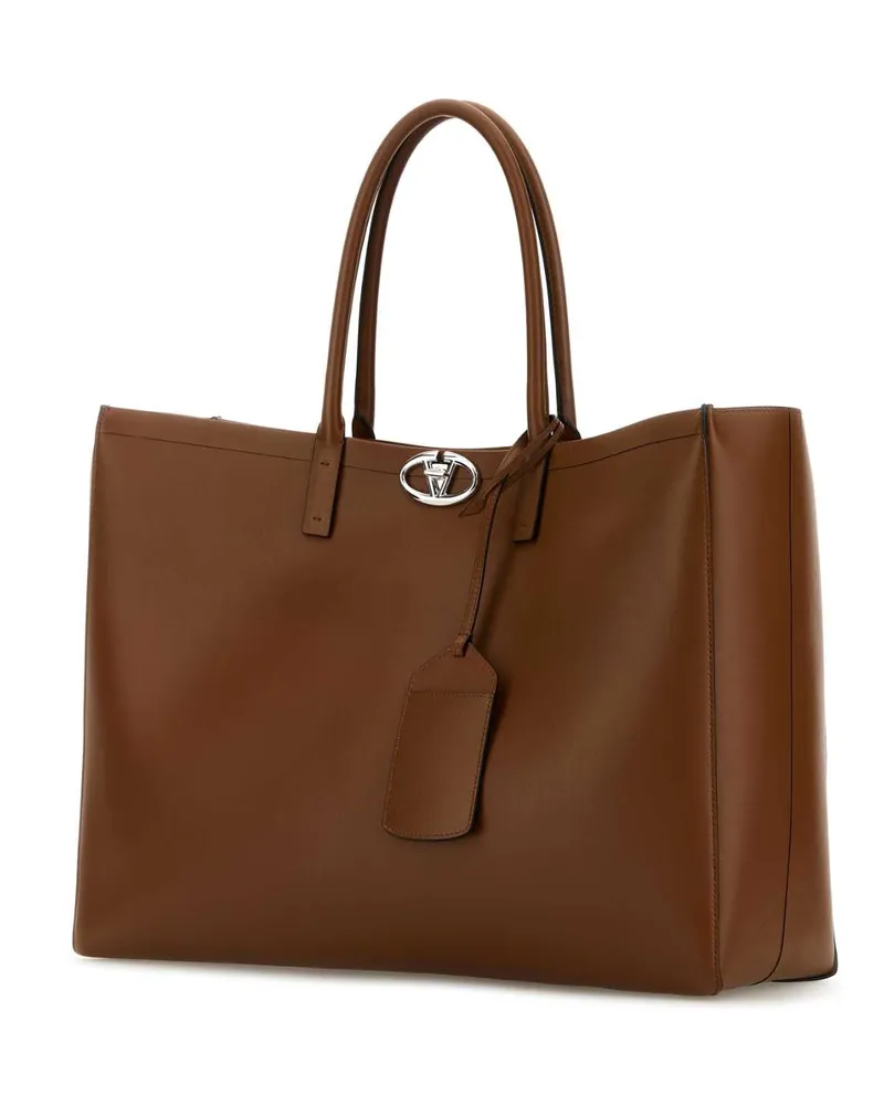 Valentino Garavani Men's Brown Leather Vlogo Shopping Bag Tobacco Borse A Mano Brown