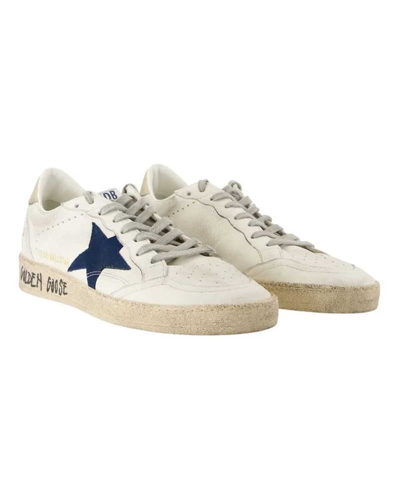 Golden Goose Men's Ballstar Sneakers -  Leather White Calfskin Shoes White