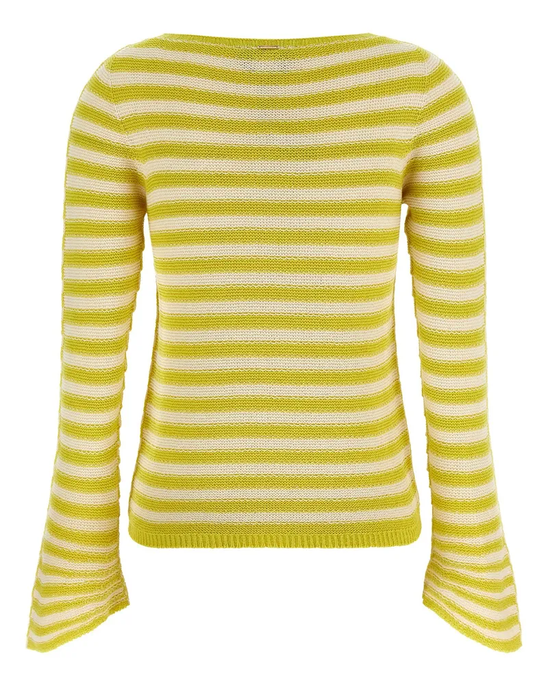 Twin-Set Striped Cotton Blend Sweater — Yellow Yellow
