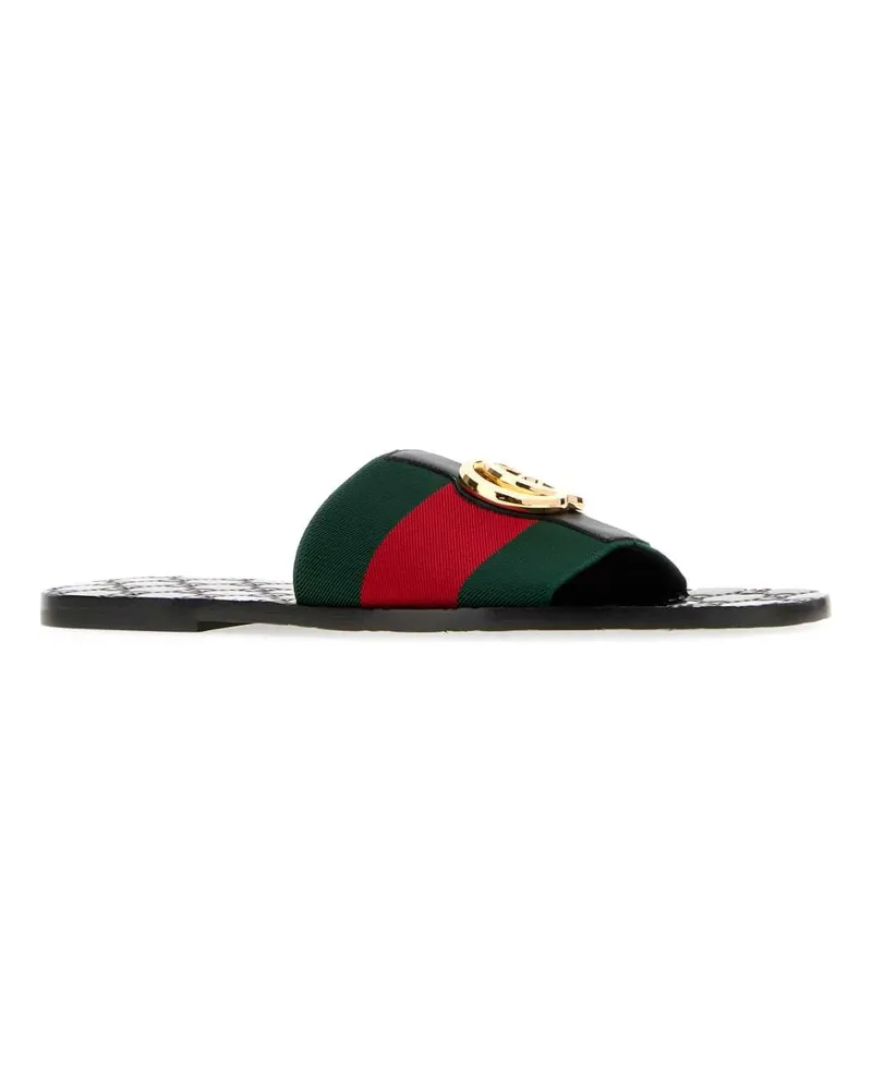 Gucci Men's Embroidered Fabric Riviera Slippers Vrvblack Sandali Sandal Green