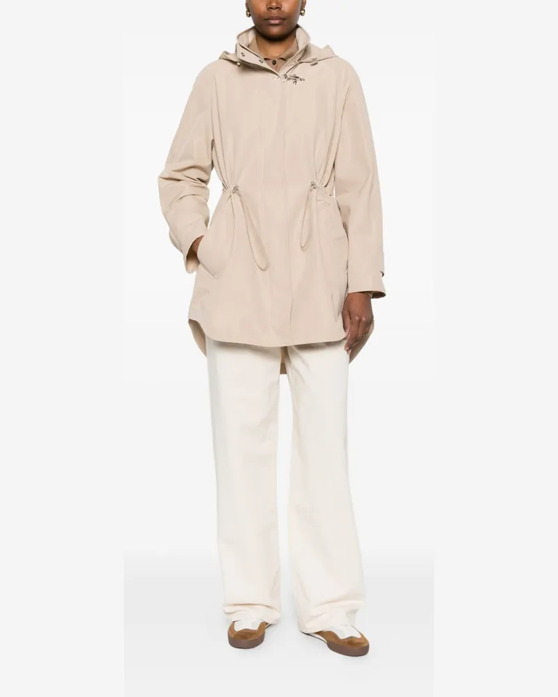 Fay Hooded Midi Parka Coat — Beige Beige