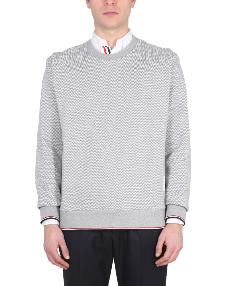 Thom Browne Herringbone Jersey Cotton Sweatshirt — Gray Gray