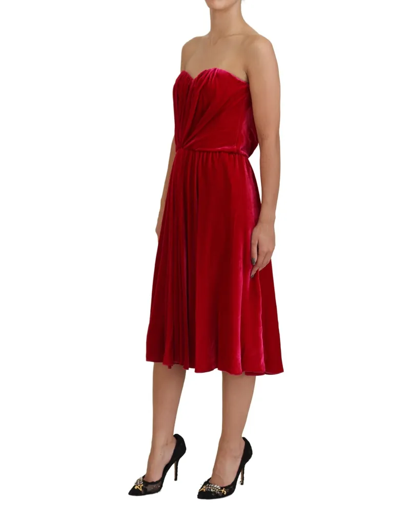 Dolce & Gabbana Women Pink Viscose Stretch Strapless A-Line Dress Silk Red