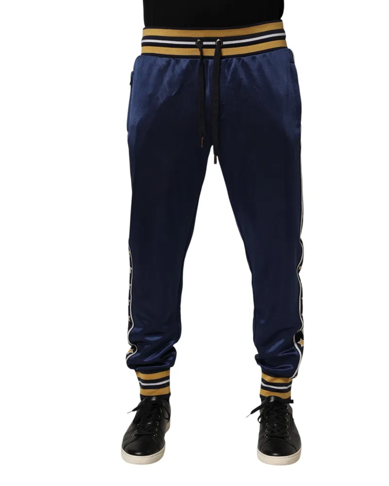 Dolce & Gabbana Men's Blue Nylon Jogger Mid Waist Trouser Pants Co+pa Blue