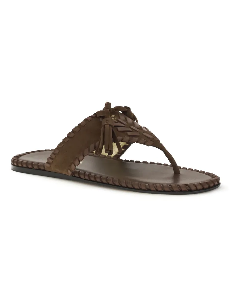 Prada Women's Thong Sandals With Tassels Cacao Calf Leather Bos Taurus Brown