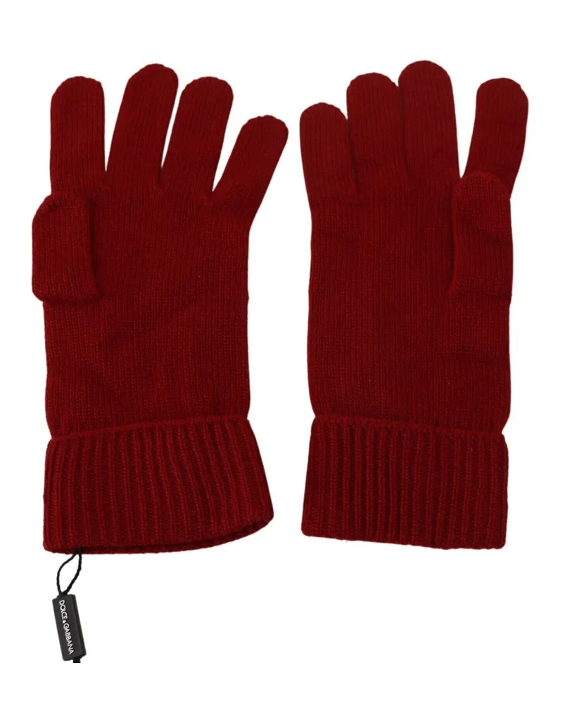 Dolce & Gabbana Red Cashmere Knit Hands Mitten Mens Gloves Red