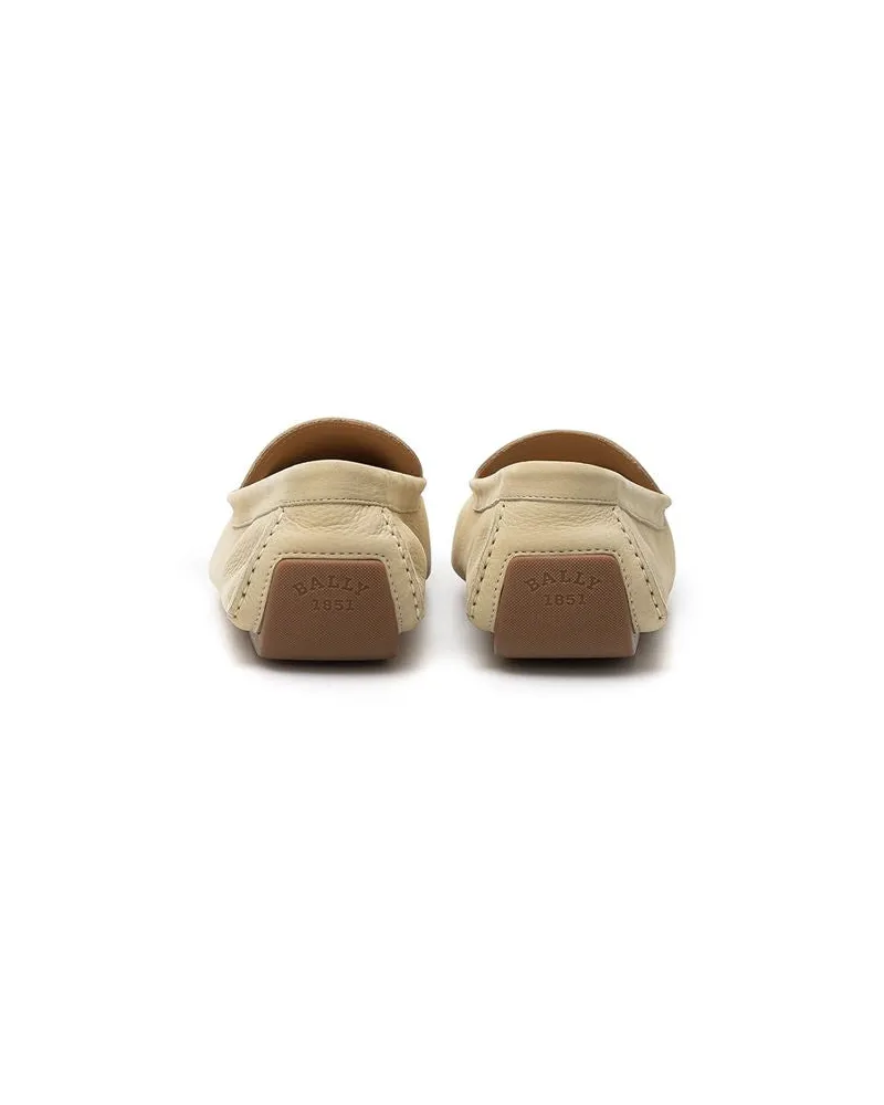 Bally Men's Beige Leather Moccassin Shoe Beige