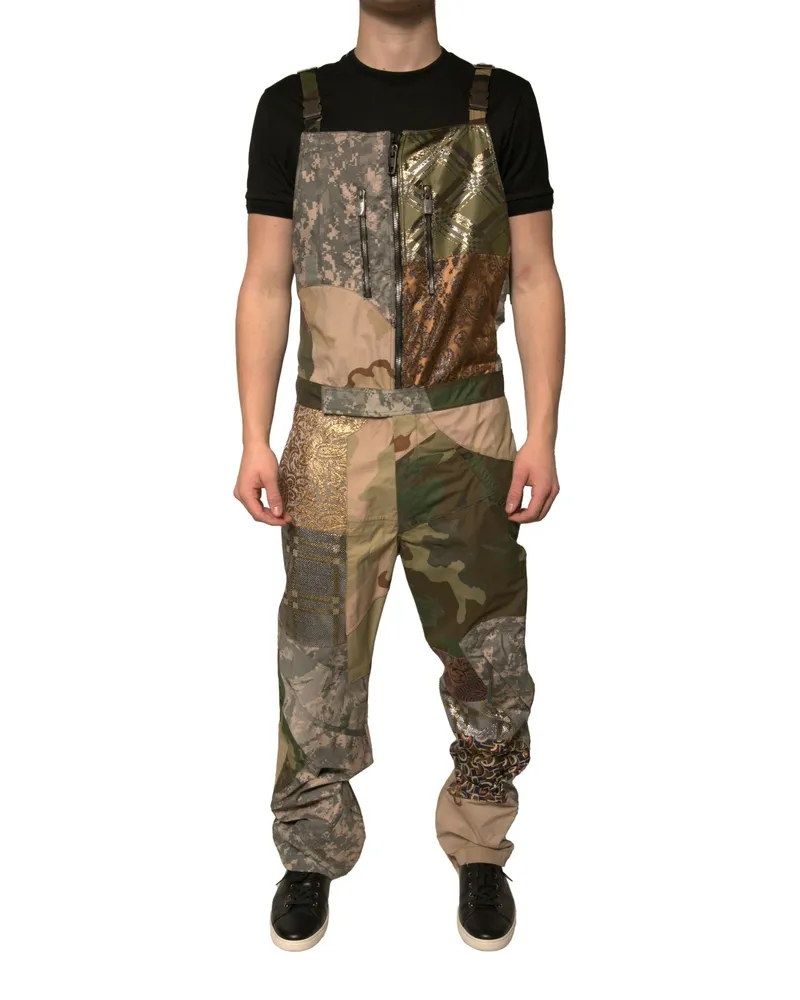 Dolce & Gabbana Men's Multicolor Patchwork Camouflage Overall Pants Multicolor