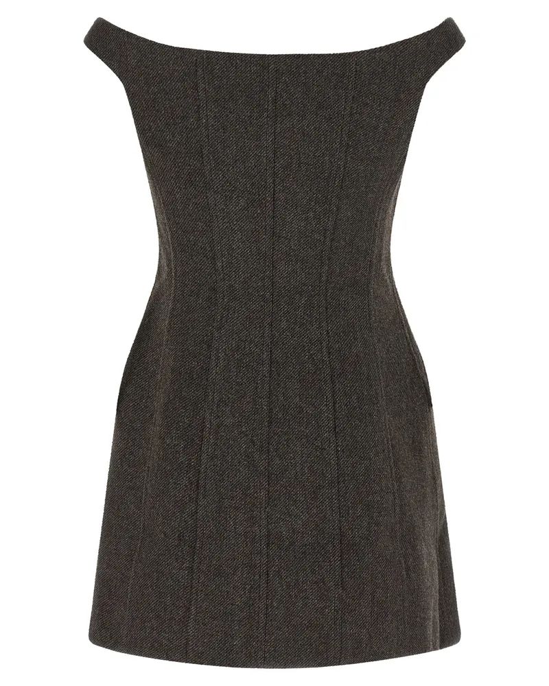 Self-Portrait Bardot Neckline with Floral Appliqué Dress — Charcoal Charcoal
