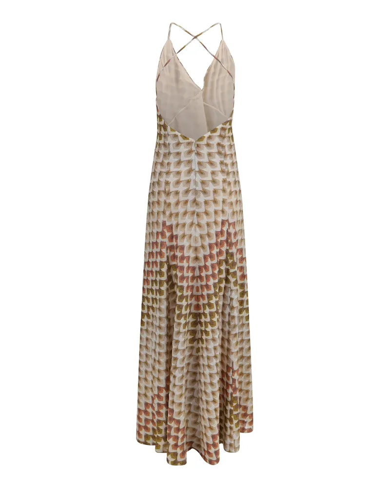 Missoni Women's Long Lamé Viscose Dress With Crossed Straps Gold-Beige-White Viscose; Metal Fibers Gold/beige/white Gold