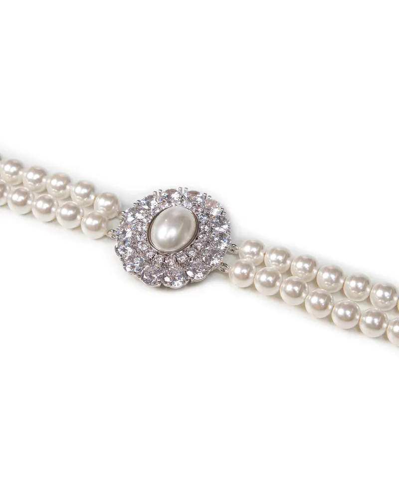 Self-Portrait Pearl and Crystal Choker Necklace — Silver Silver