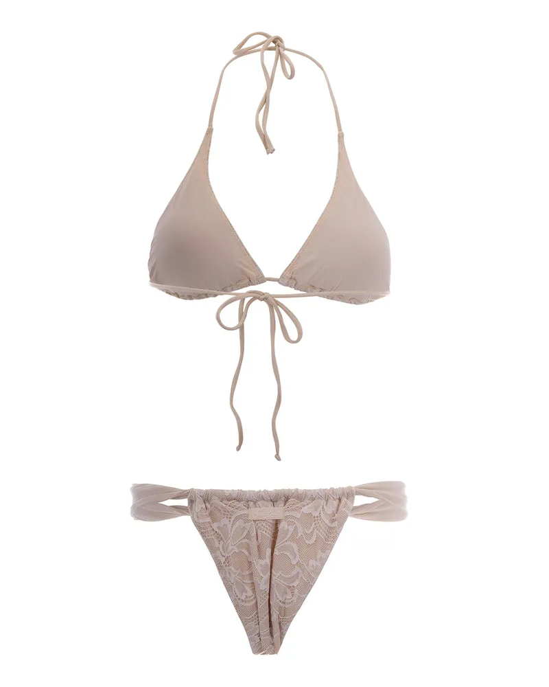 MC2 Saint Barth Women's Bikini Guelle Shiny Lace Beige Polyamide One-Pieces Beige