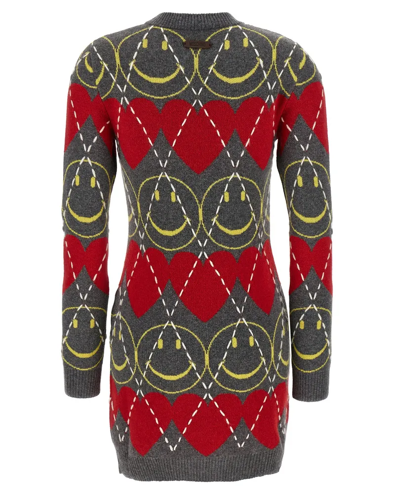 Moschino Smiley® Heart Intarsia Wool Dress — Grey Charcoal