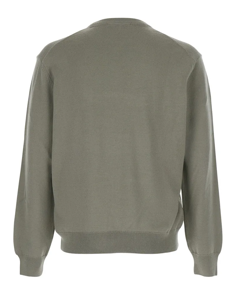 Kitsuné Men's Green Crew Neck Sweater With Fox Patch Merinos Extrafine Wool Tops Top Green