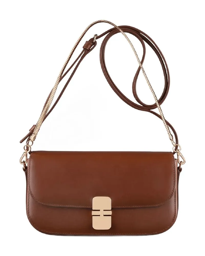 A.P.C. Women's Grace Chaine Clutch -  Leather Brown Calfskin Bags Clutches Brown