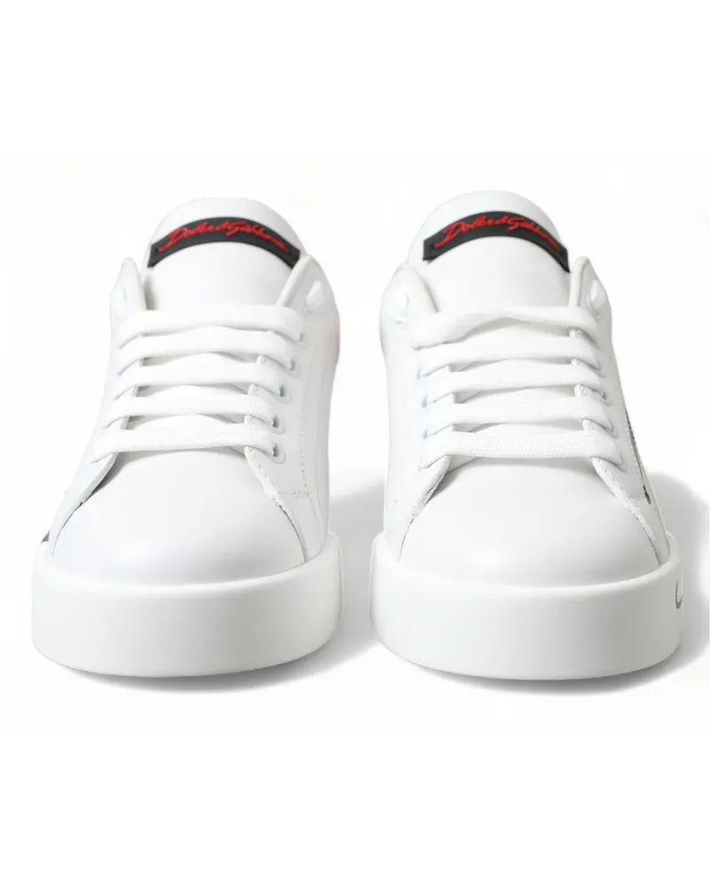 Dolce & Gabbana White Red Lace Up Womens Low Top Sneakers Shoes Leather White