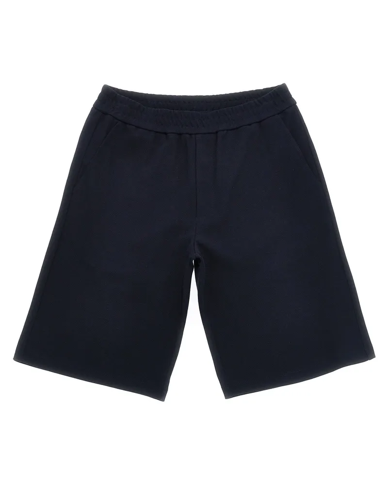 Moncler Tricolor Piqué Cotton Bermuda Shorts — Navy Navy