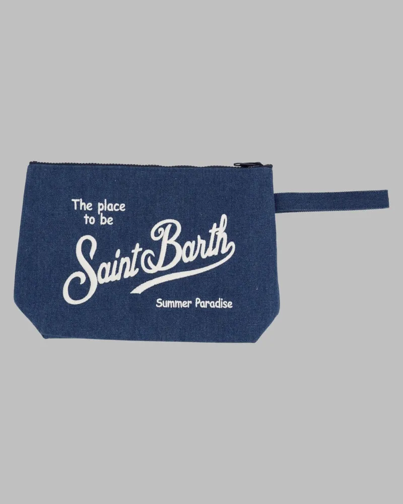 MC2 Saint Barth Unisex Clutch Aline Denim Cotton Bags Blue