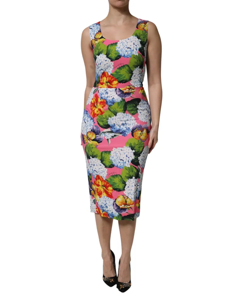 Dolce & Gabbana Women's Multicolor Floral Sleeveless Sheath Dress Viscose Elastane Multicolor