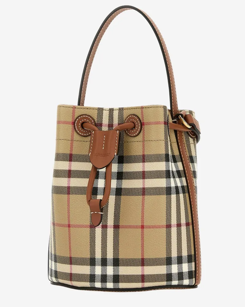 Burberry Women's Bucket Bag Multicolour Check Polyurethane Shoulder Beige