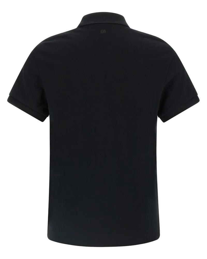 AMI Paris Men Black Cotton Polo Shirt Black